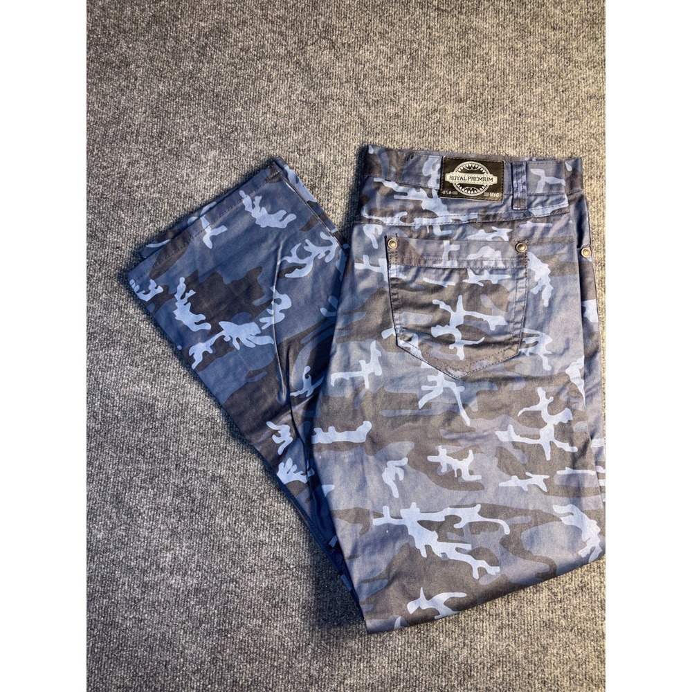 Royal Premium NYC Pants Men's 38x32 Blue Camo‎ Slim Fit Straight Leg Streetwear